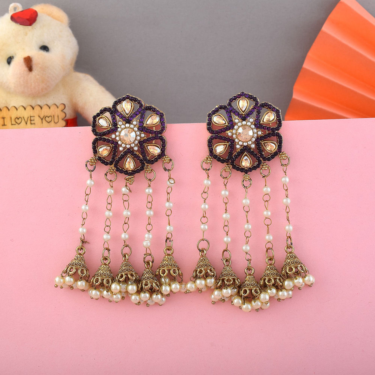 Lavender Noor Jhumkas