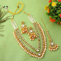 Layered Pearl Kundan Necklace Set with Maang Tikka