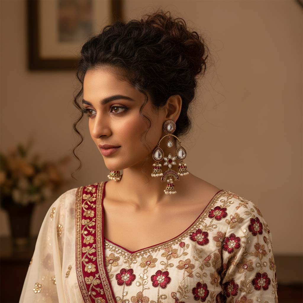 Maroon Kundan Chandeliers
