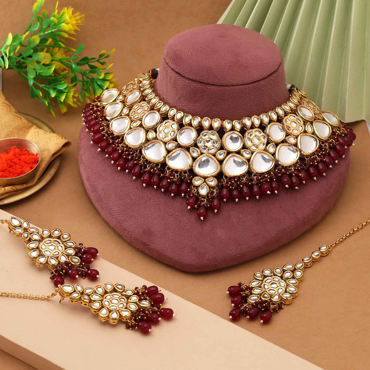 Maroon Kundan Choker Set for Bridal & Festive WeaR