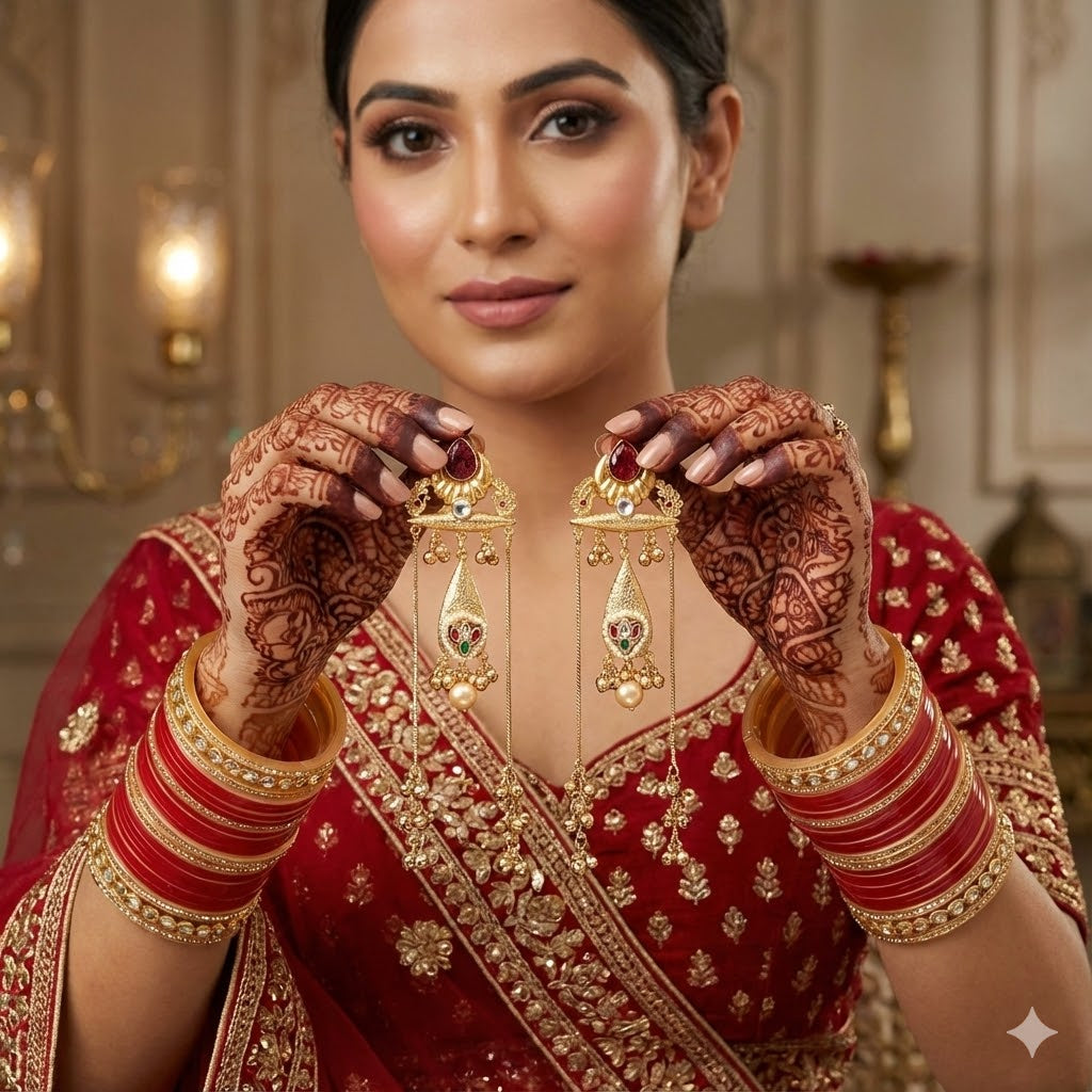 Maroon Color Classic Ethnic Design Long Kashmiri Earrings For Party And Event Wear