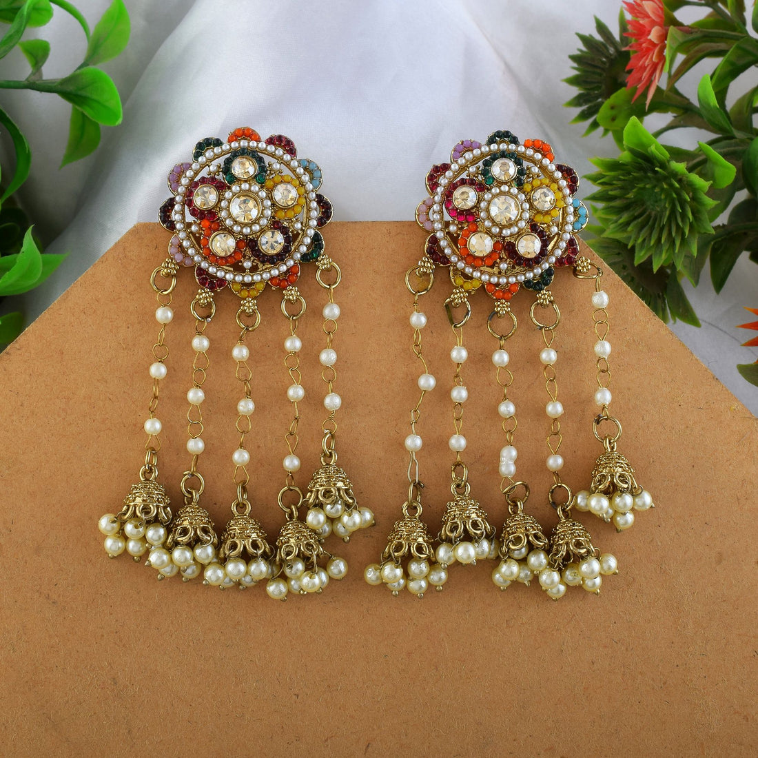 Multi Color Kundan Earrings