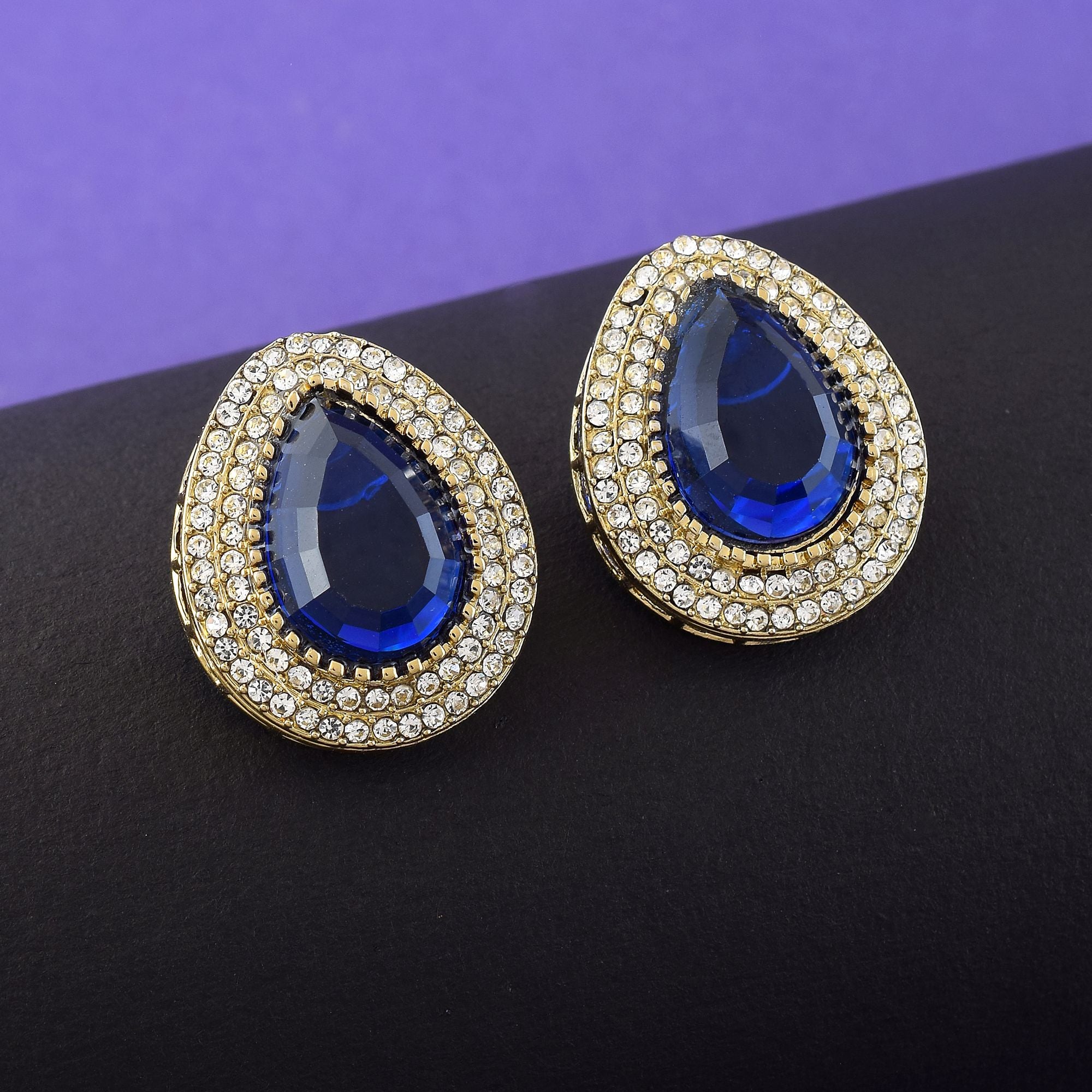 Blue Color Stud Kundan Earrings