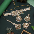 Pastel Pink Kundan Choker Set with Earrings & Maang Tikka