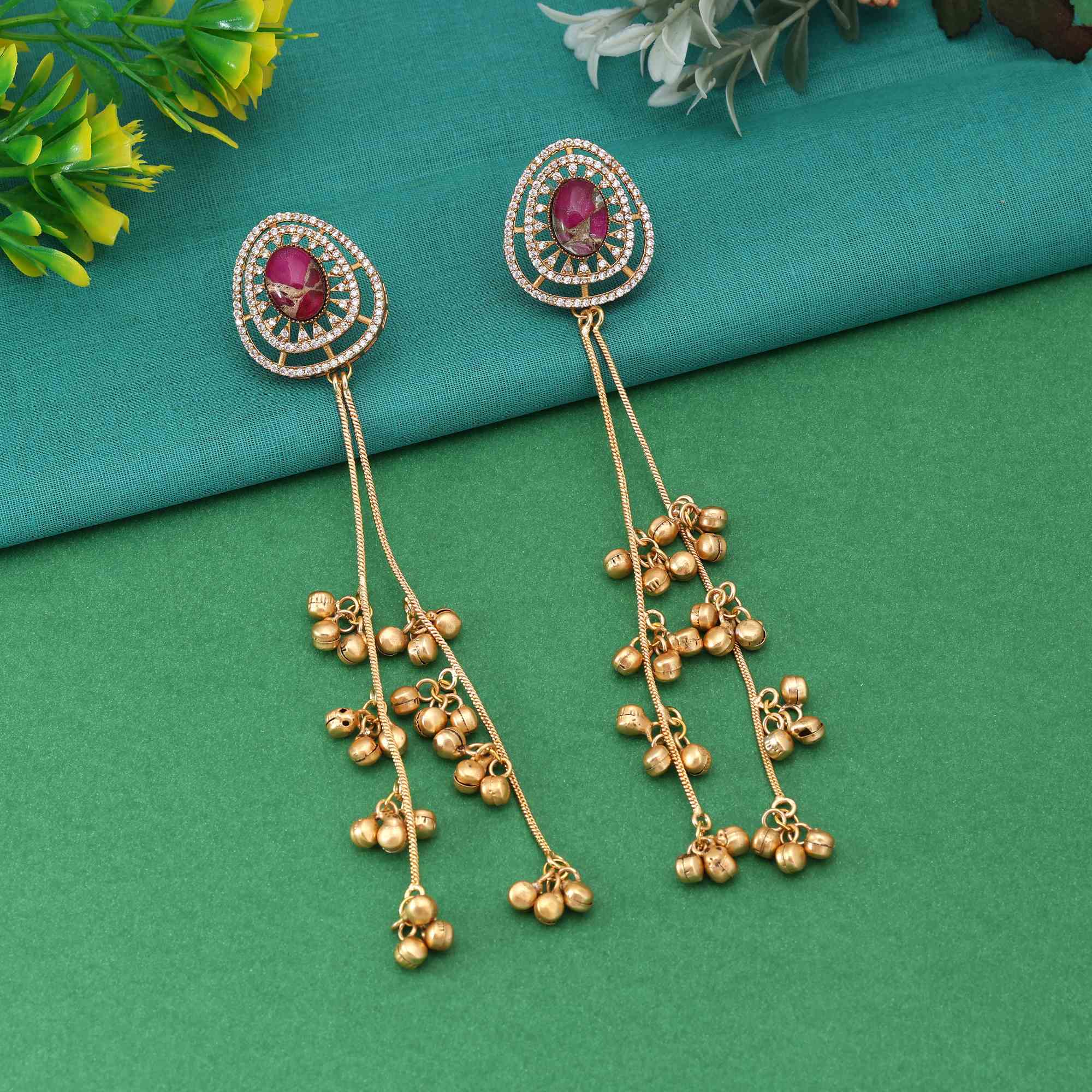 Magenta Color Beautifully Designed Long Kashmiri Earrings For Womenâ€™S Festive Look