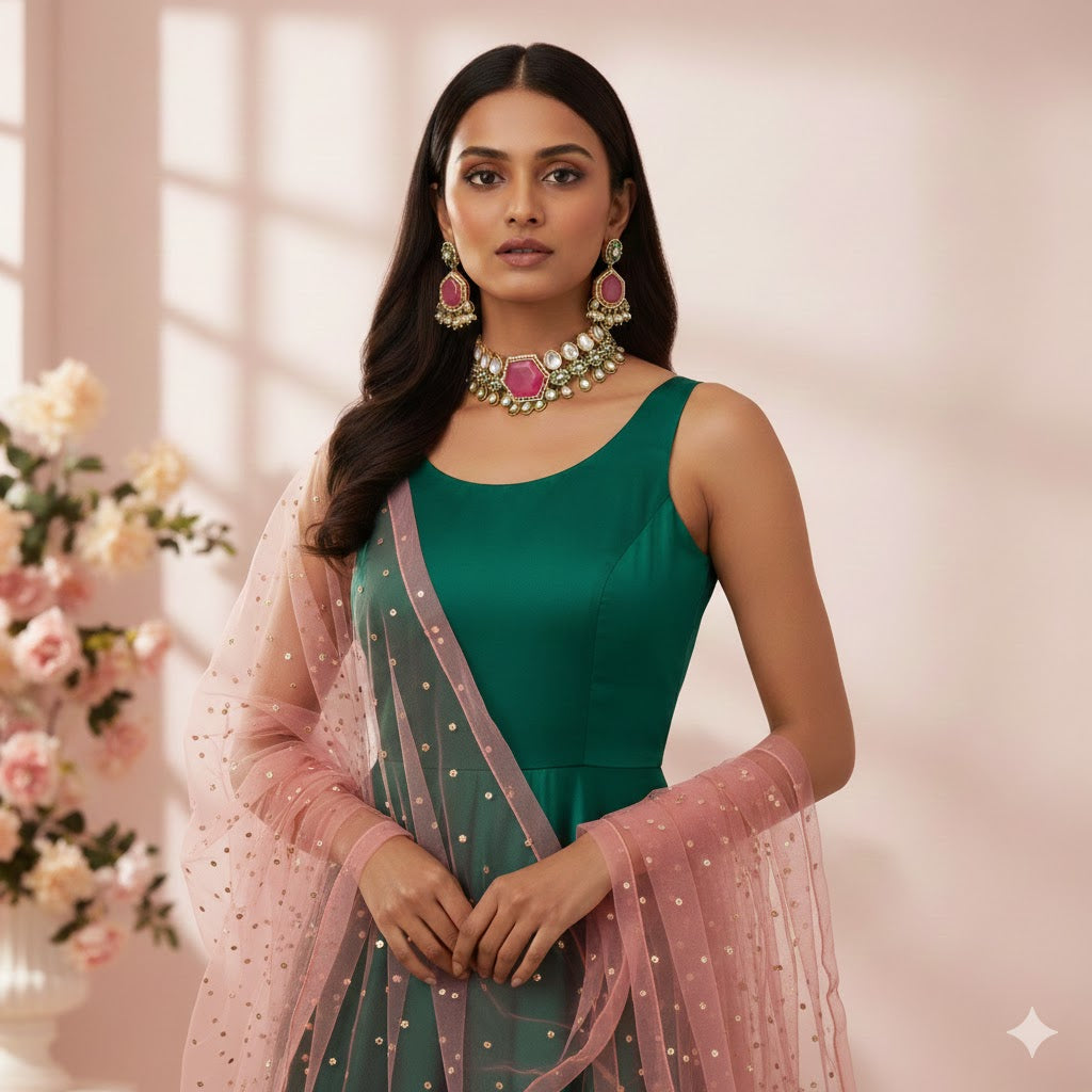Pink Kundan Necklace Set with Earrings