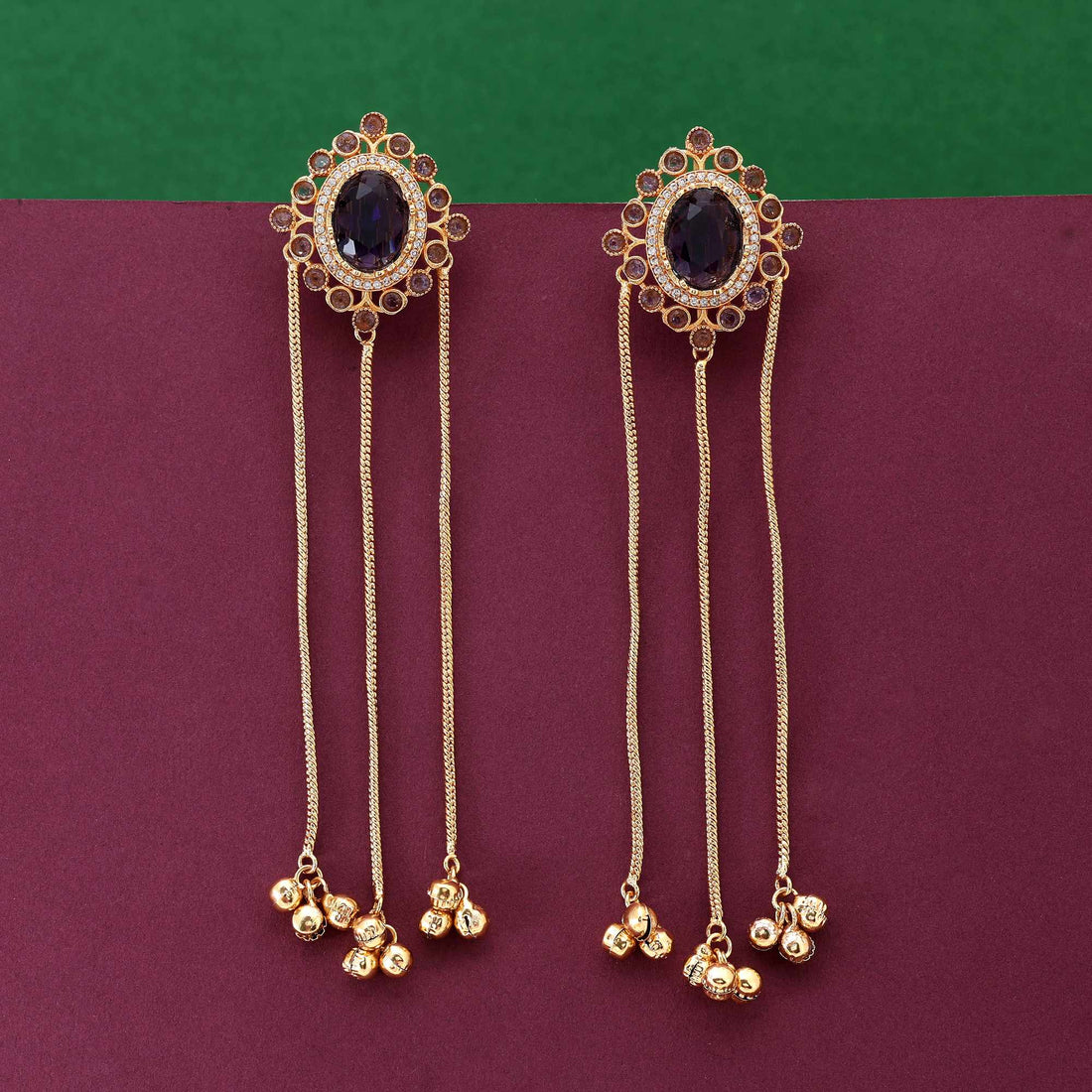 Purple Color Beautifully Crafted Long Kashmiri Earrings For Womenâ€™S Ethnic Fashion
