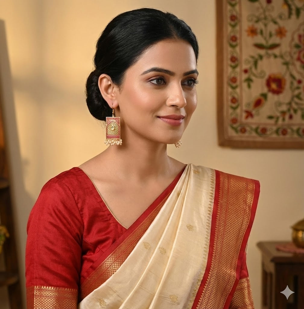 Royal Red Color Meenakari Earrings Crafted For Weddings And Indian Cultural Events