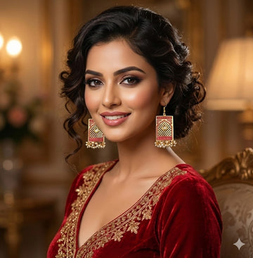 Royal Red Color Meenakari Earrings Crafted For Weddings And Indian Cultural Events