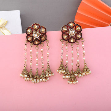 Maroon Color Kundan Earrings