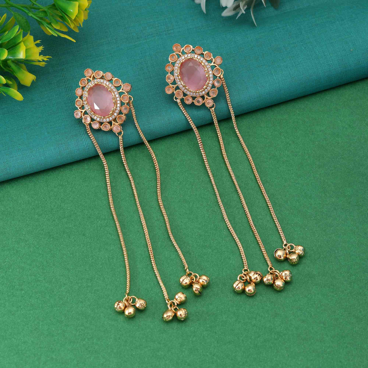 Rosé Glow Long Earrings in Gold Finish