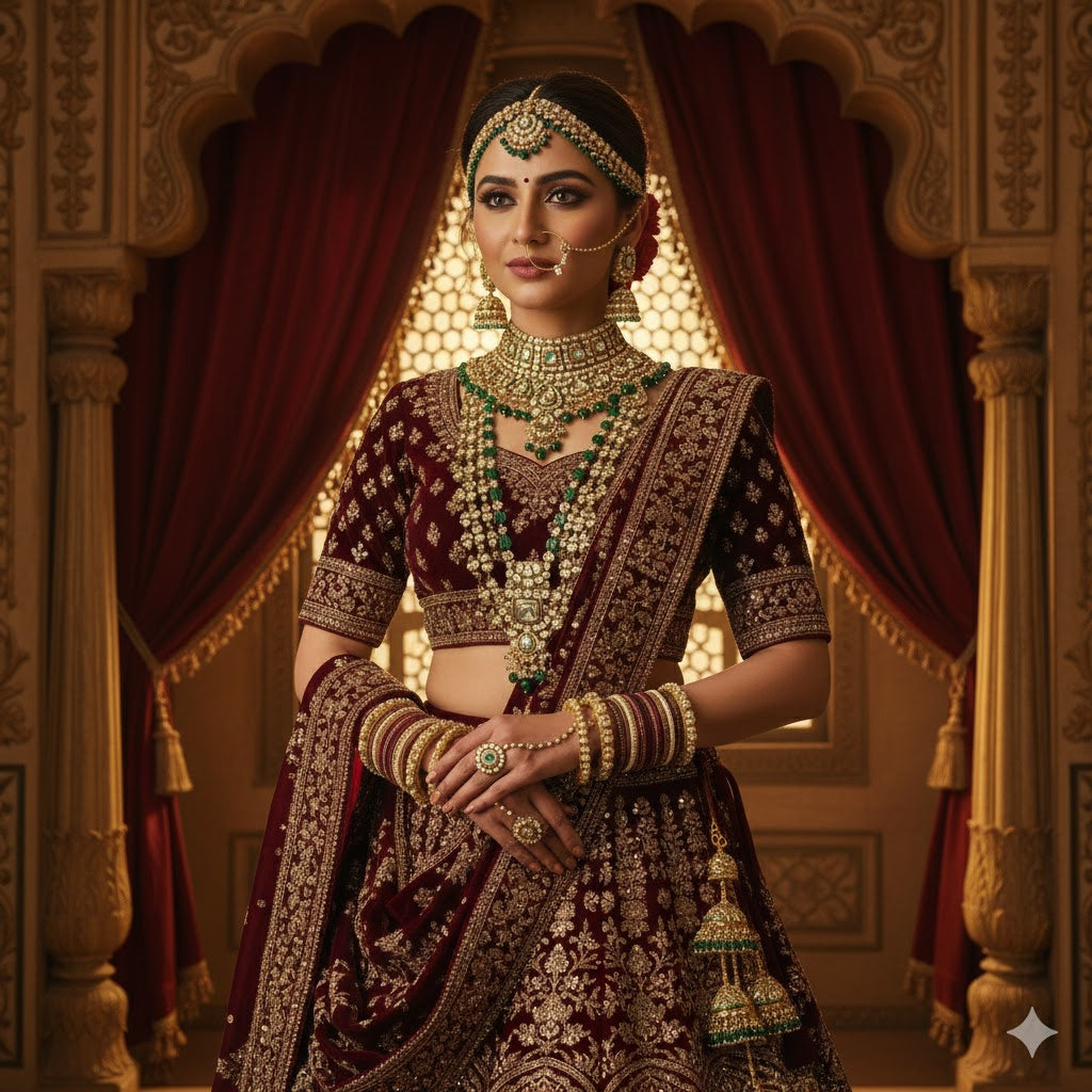 Traditional Green Color Kundan Necklace Set With Golden Accents