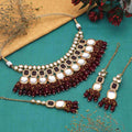 Royal Maroon Kundan Choker Set with Pearl & Bead Detailing