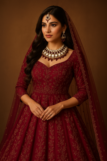 Maroon Color Intricate Design Back Side Meena Work Kundan Necklace Set For Traditional Outfits