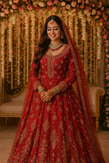 Maroon Color Antique Finish Designer Gold Tone Kundan Necklace Set For Traditional Occasions