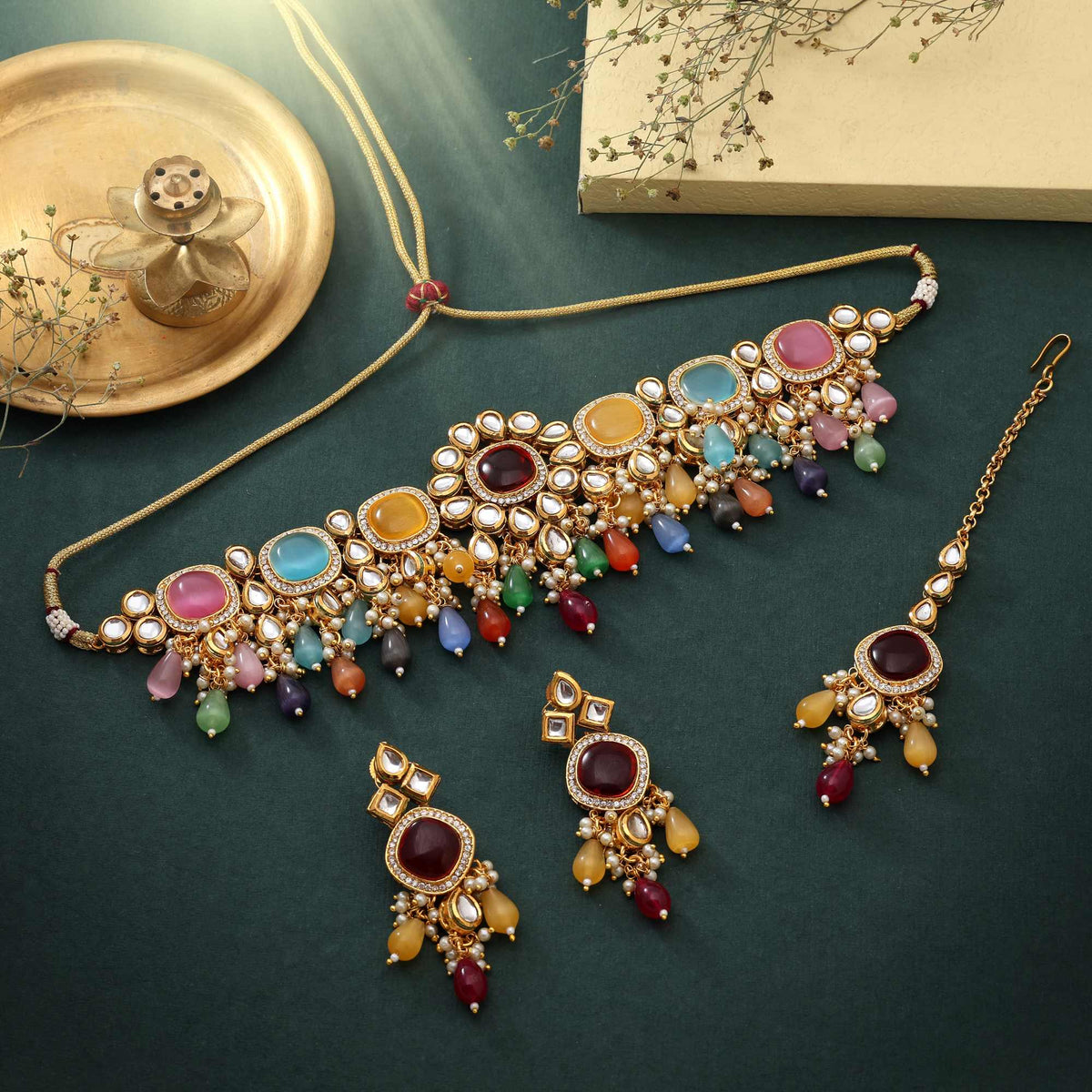 Traditional Multicolour Kundan Choker Set for Weddings