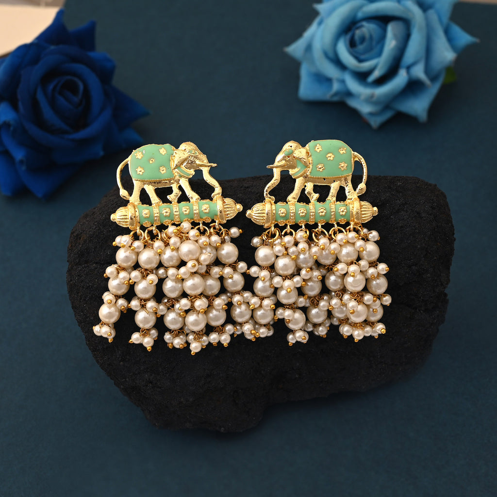 Vintage Elephant Pearl Cluster Earrings for Festive Looks