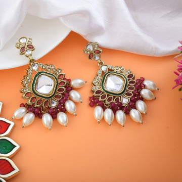 Magenta Color Kundan Earrings