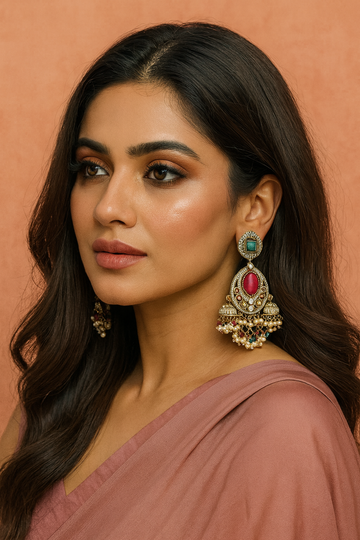 Colorful Multi Color Kundan Earrings For Party And Cultural Festive Wear