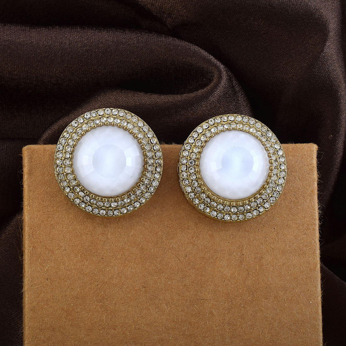 White Color Stud Kundan Earrings