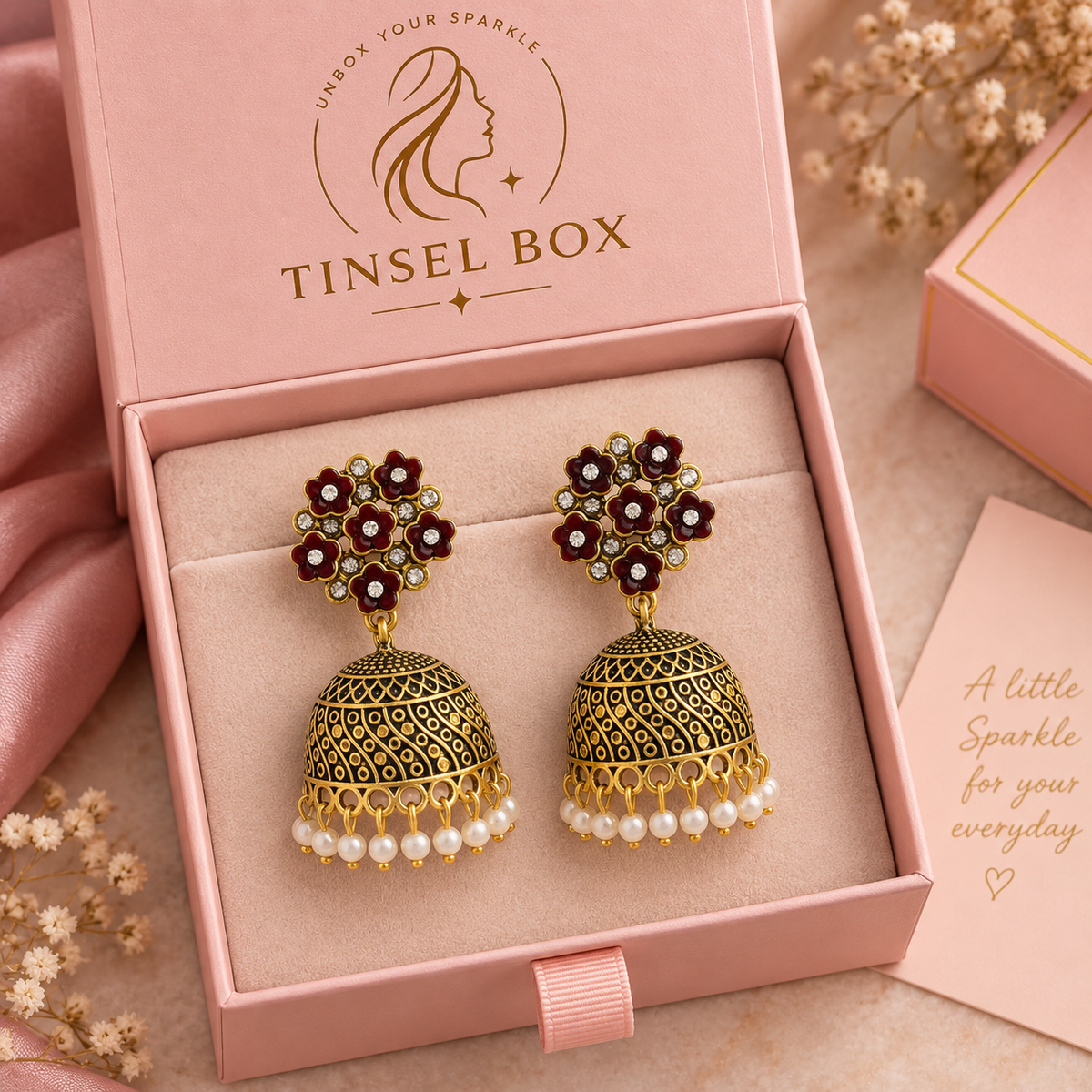 maroon oxidised jhumkas