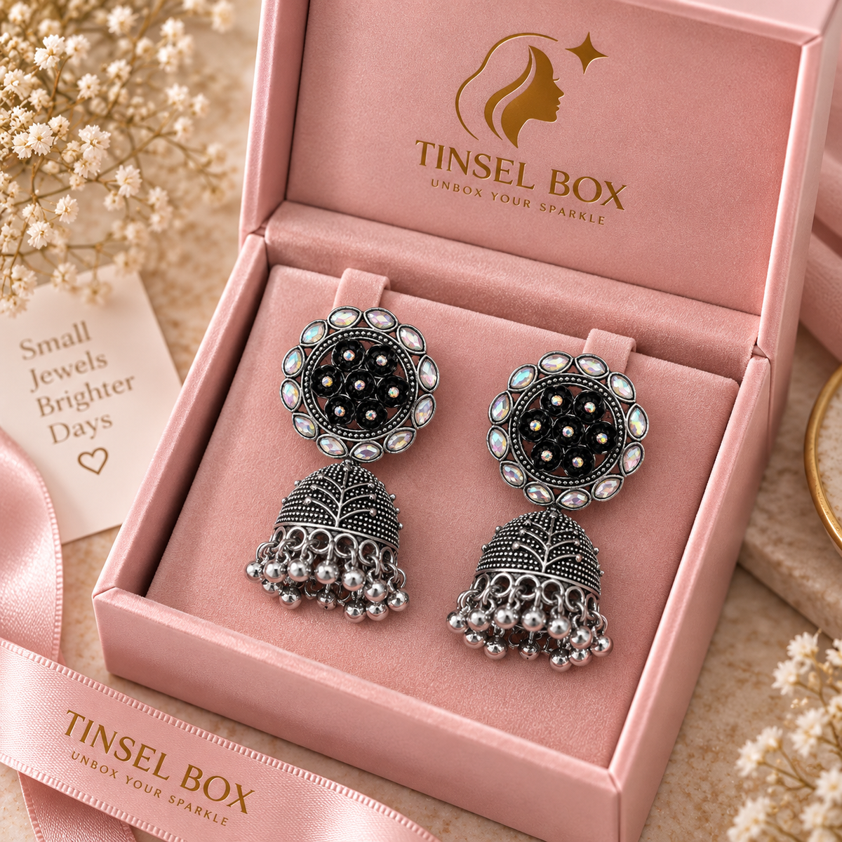 morni oxidised jhumki