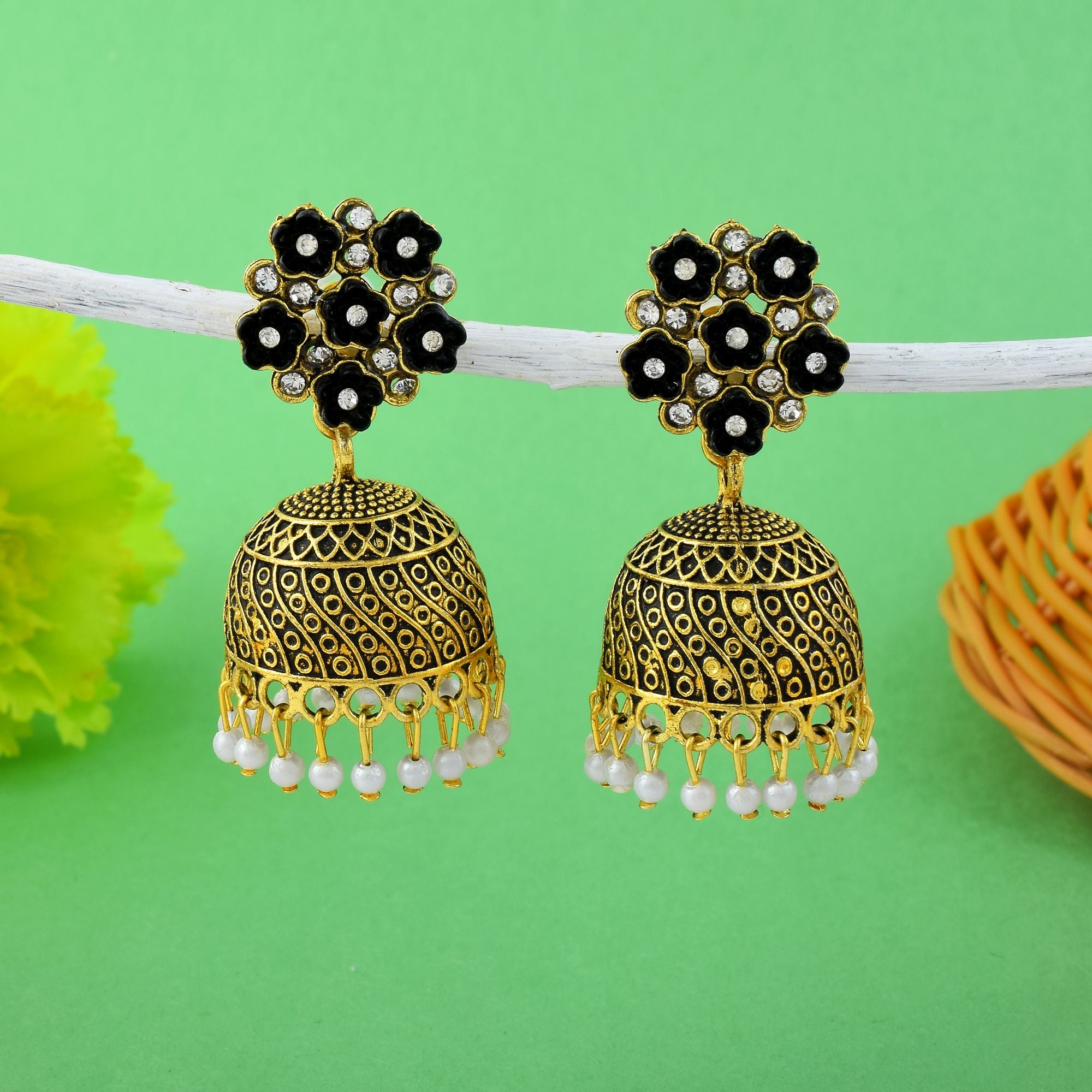 Elegant Black Color Oxidised Earrings Designed For Traditional Party Wear And Wedding Jewelry