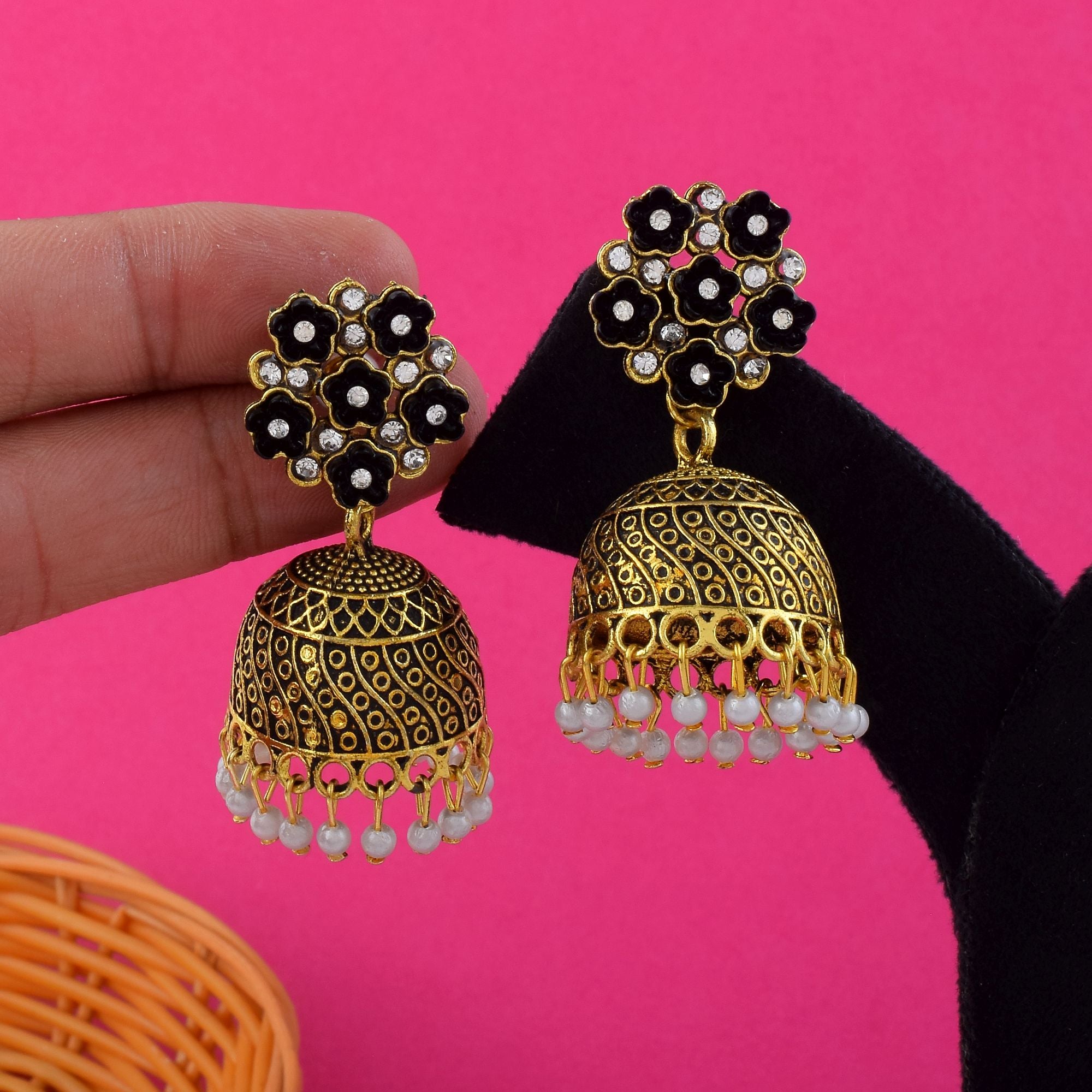 Elegant Black Color Oxidised Earrings Designed For Traditional Party Wear And Wedding Jewelry