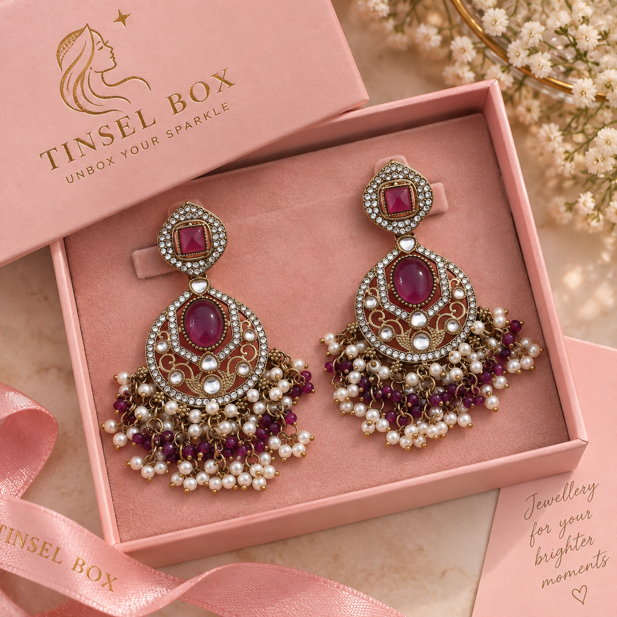 Wine Royale Kundan Earrings