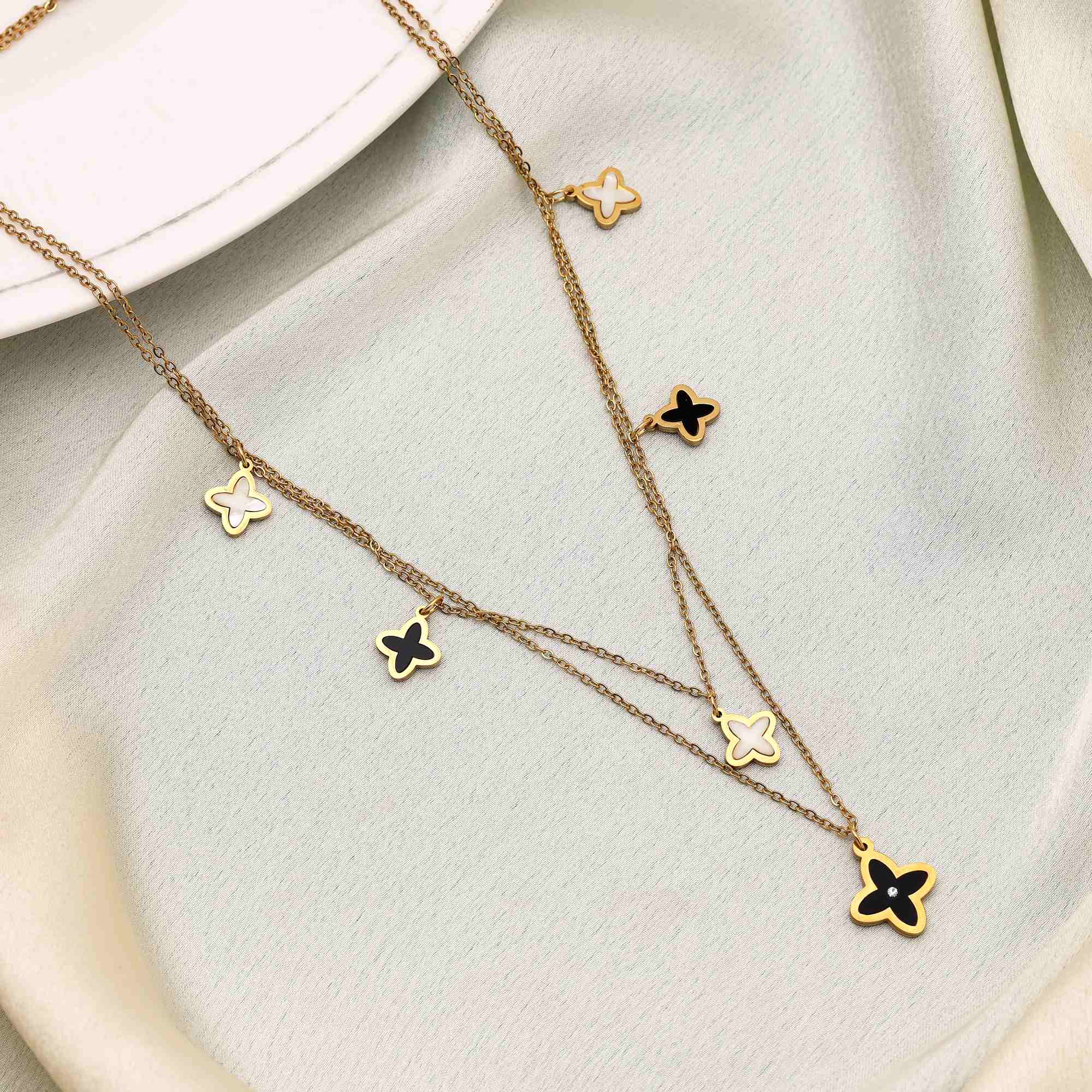 Classic Black Color Stainless Steel 18K Gold Plated Demi Fine Pendant Necklace