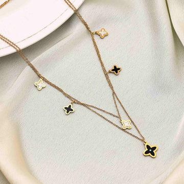 Classic Black Color Stainless Steel 18K Gold Plated Demi Fine Pendant Necklace