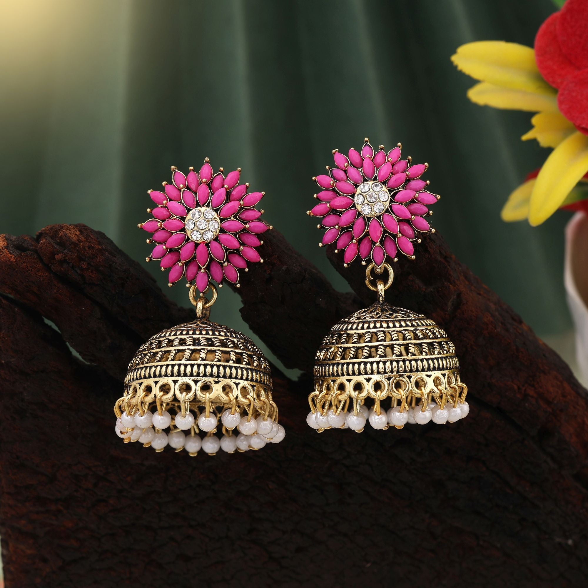 Gorgeous Rani Color Oxidised Earrings Designed For Brides, Parties, And Traditional Outfits