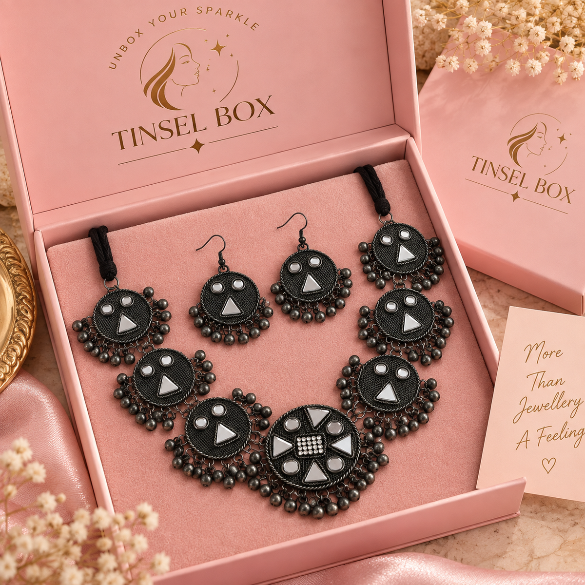 oxidised mirror necklace set