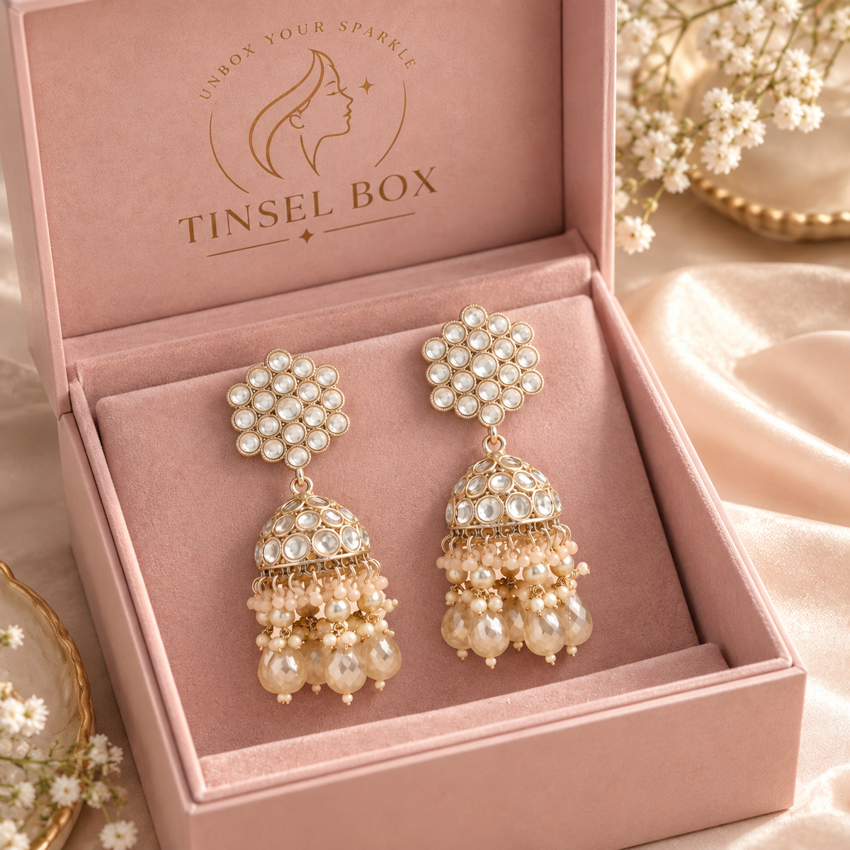 Jahanara White Kundan Drops