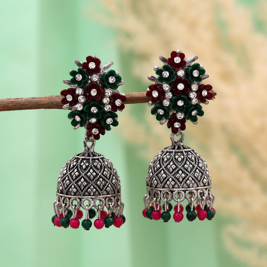 dual bloom oxidised jhumkas