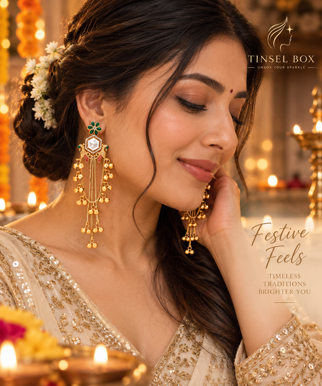Traditional South Indian Style Long Earrings