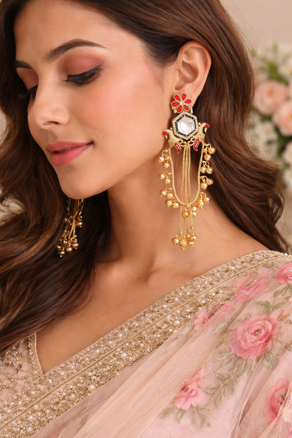 Ethnic Red Stone Long Earrings