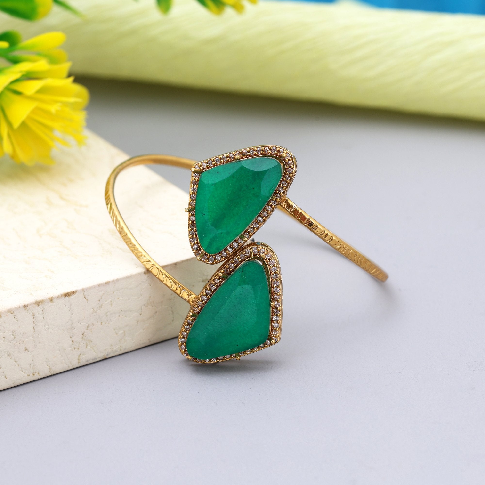 Green Color Openable American Diamond Bracelet