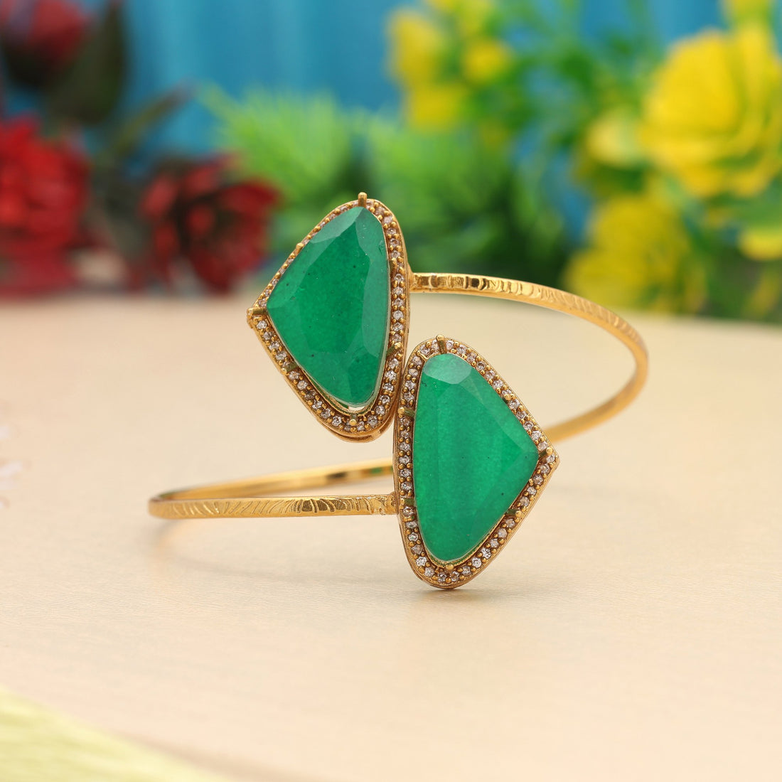 Green Color Openable American Diamond Bracelet