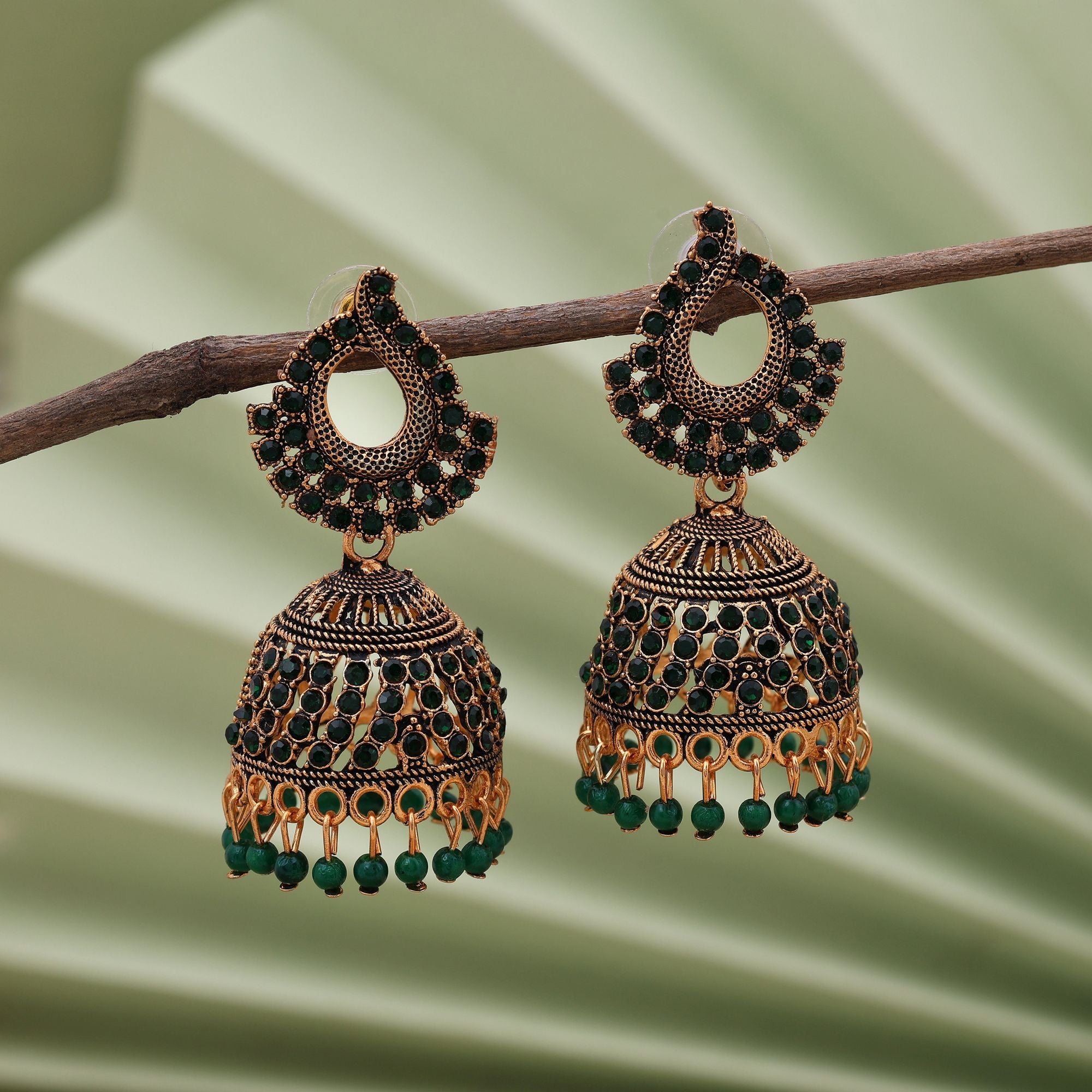 Attractive Green Color Oxidised Earrings Designed For Bridal Fashion Jewelry, Weddings, And Festive Looks