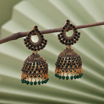Attractive Green Color Oxidised Earrings Designed For Bridal Fashion Jewelry, Weddings, And Festive Looks
