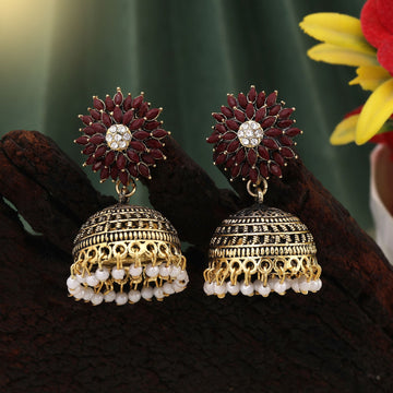 Attractive Maroon Color Oxidised Earrings Designed For Bridal Wear, Parties, And Cultural Events