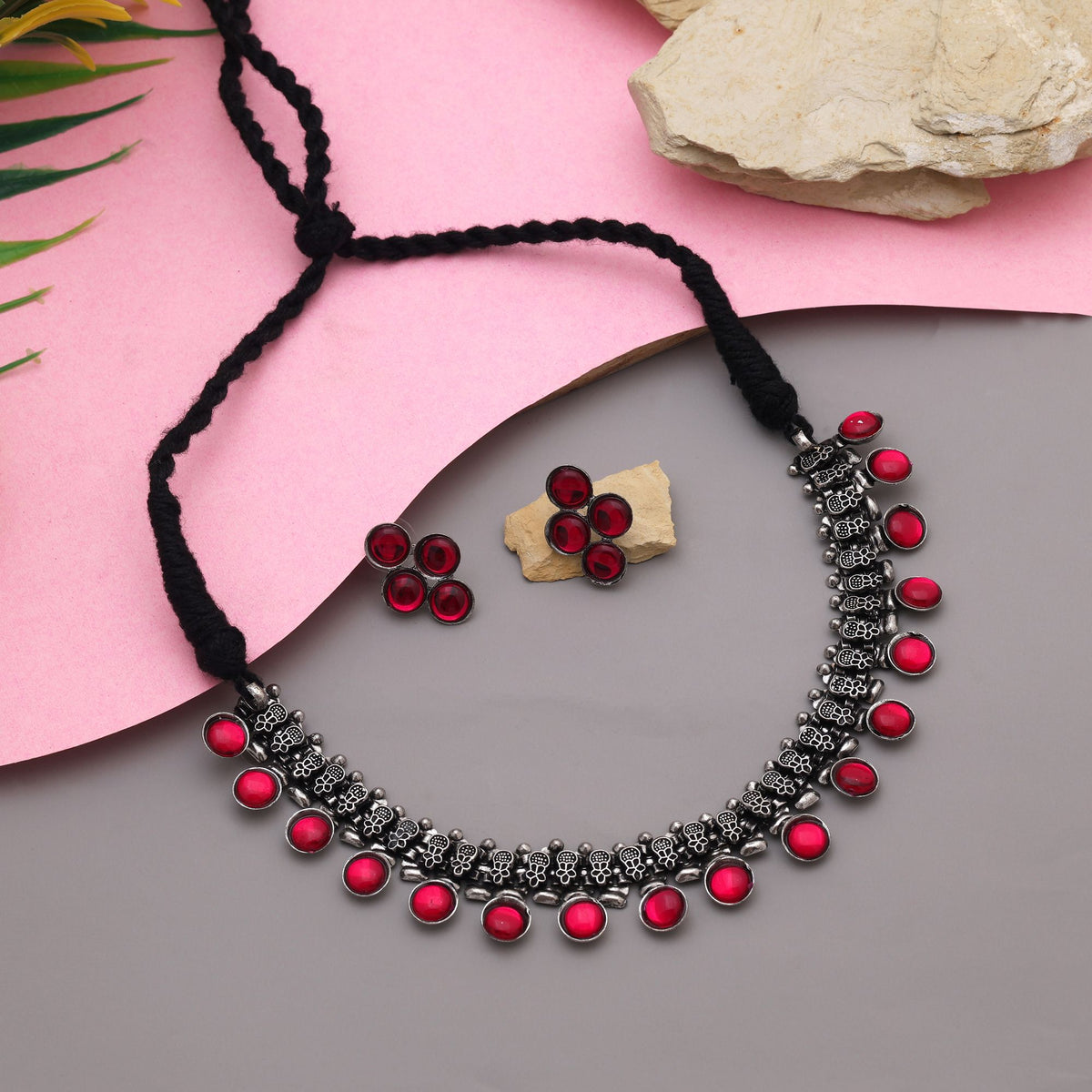 gypsy ruby oxidised necklace set