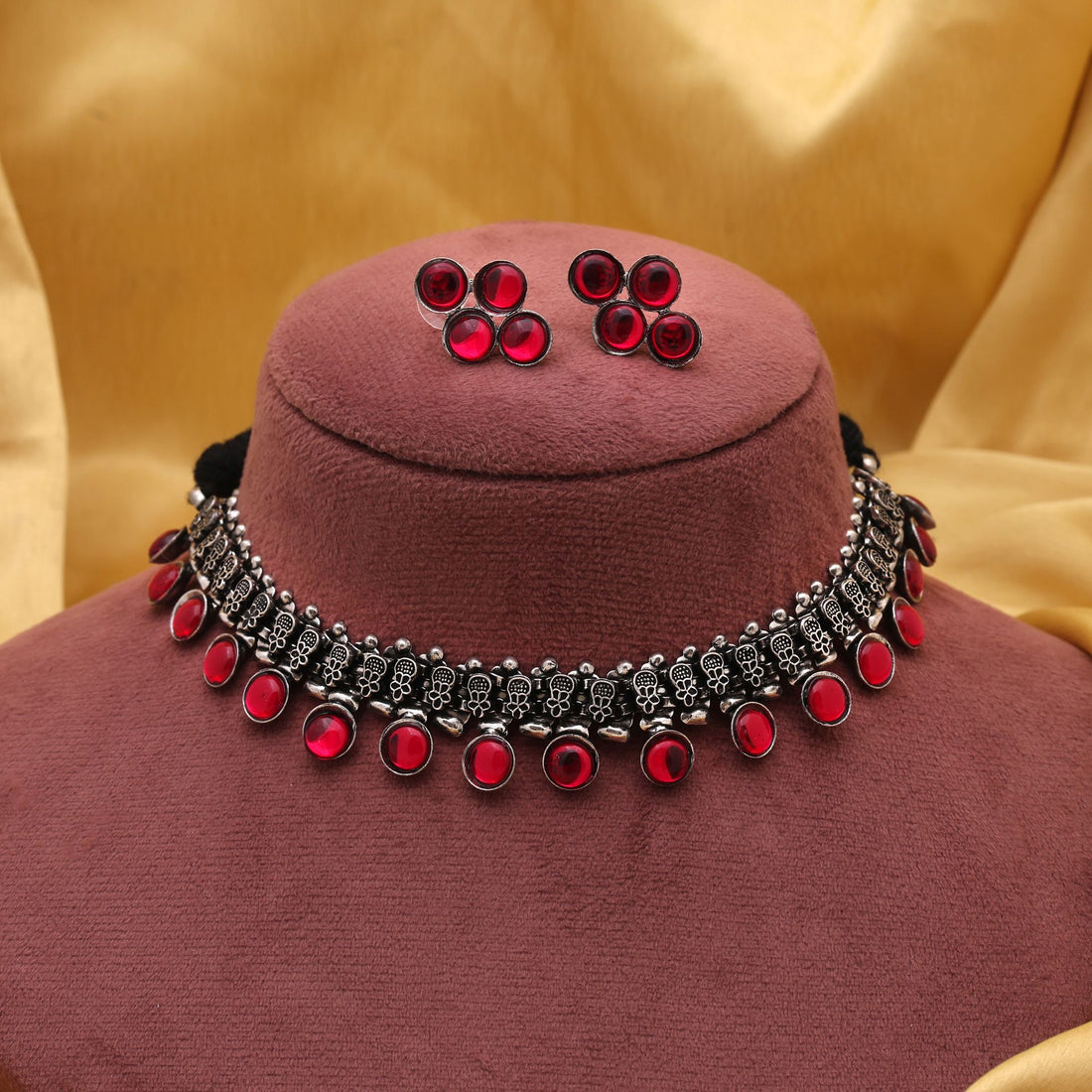 Elegant Red Color Oxidised Necklace Set Designed For Womenâ€™S Traditional Fashion Jewelry
