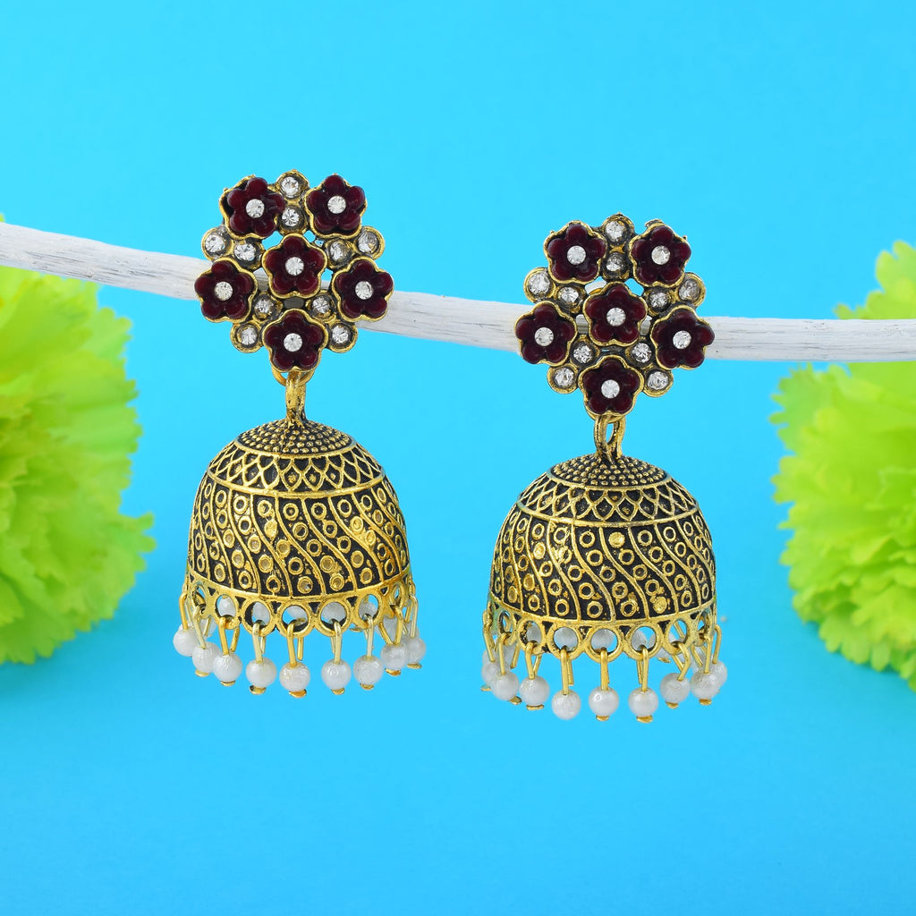 maroon oxidised jhumkas
