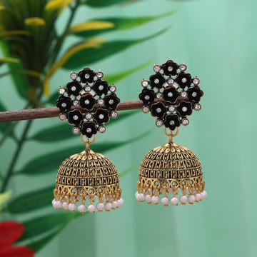 Stylish Black Color Oxidised Earrings Designed For Brides, Traditional Outfits, And Festive Fashion Jewelry