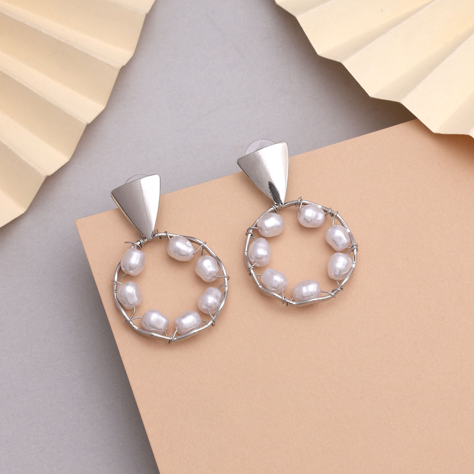 Classy Silver Color Anti Tarnish Earrings With Elegant Detailing For Party Looks