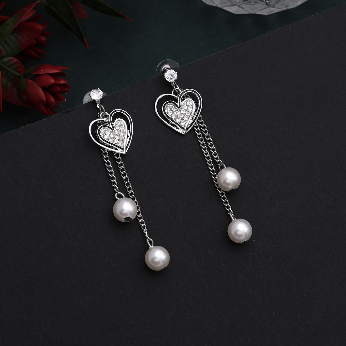 Elegant Silver Color Heart Shape Design Anti Tarnish Earrings For Romantic Outfits
