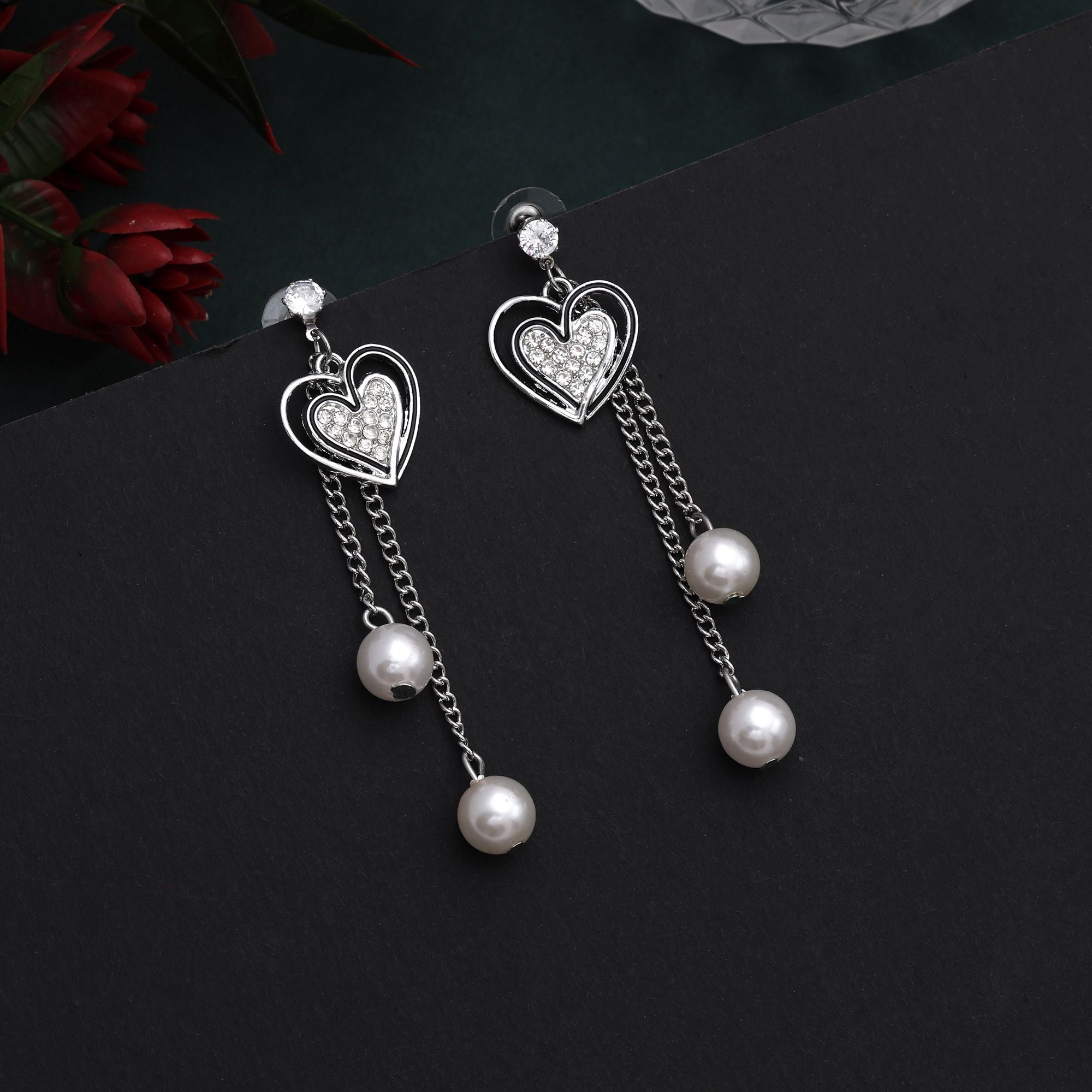 Elegant Silver Color Heart Shape Design Anti Tarnish Earrings For Romantic Outfits