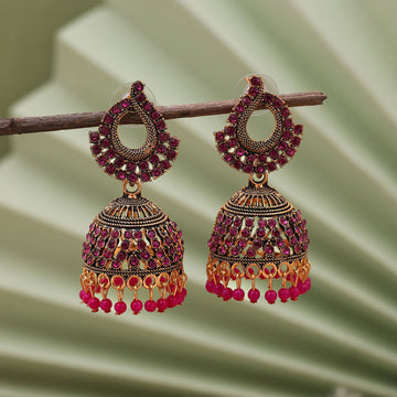 Stylish Rani Color Oxidised Earrings Perfect For Weddings, Functions, And Ethnic Womenâ€™S Fashion Jewelry
